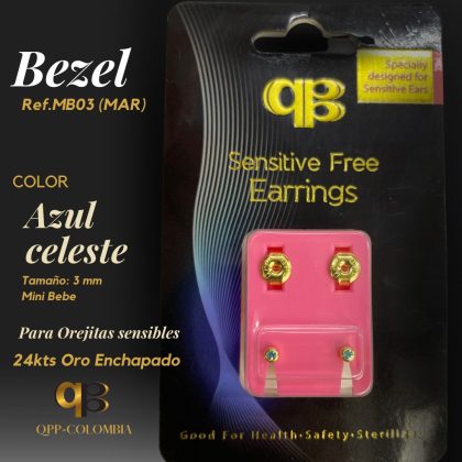 Bezel Azul Celeste 24kts Oro Enchapado 3mm