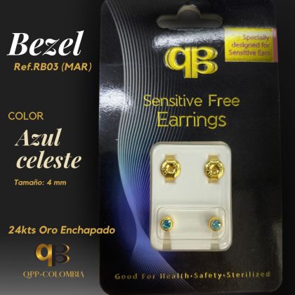 Bezel Azul Celeste 24kts Oro Enchapado 4mm